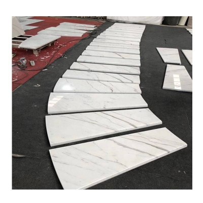 European Design Interior Marble Carved Stair Treads And Risers Italy White Marble Decorative Stair Stairs