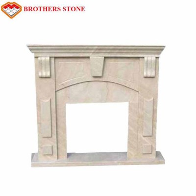 Cream solid marble decorative fire surround with contrast marble