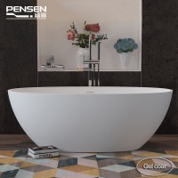 Pensen Item 8801 160cm gel coat white marble bathtub with handle shower freestanding bathtub faucet